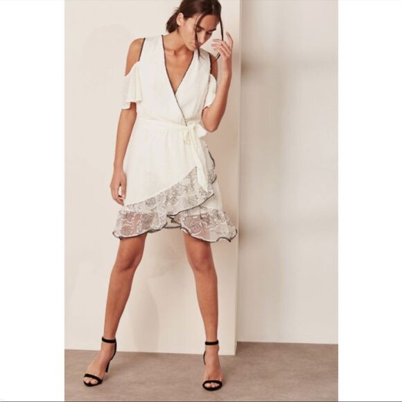 foxiedox Cream Cold-Shoulder Ruffle Lace Wrap Dress - Picture 5 of 8